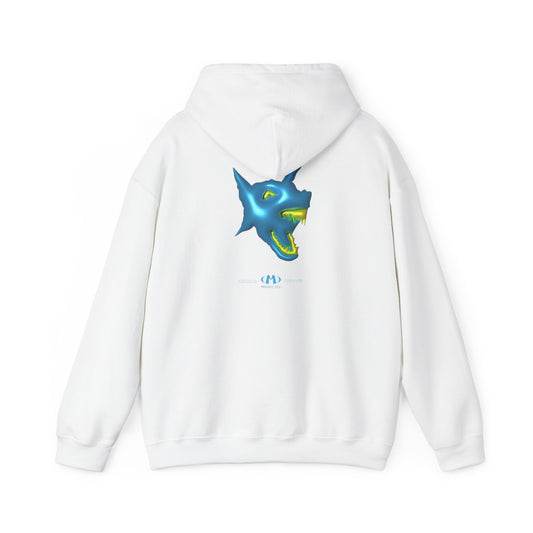 Blue Neon Wolf Hoodie — Stylized Wolf Head Graphic Pullover