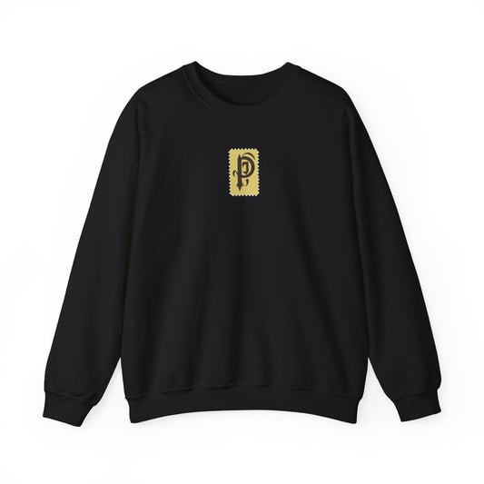 Graphic Crewneck Sweatshirt — Abstract Black & White Back Print with Small Chest Logo